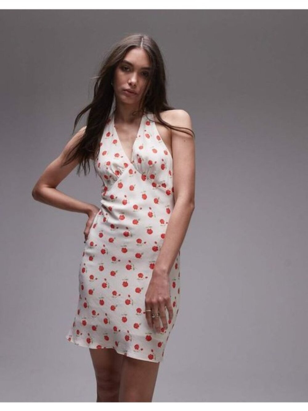 Topshop Flippy Halter Mini Dress Red White Floral Garden Dainty 12 NWT